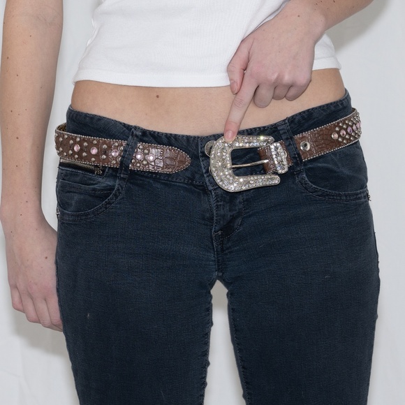 American Vintage Accessories - Y2k rhinestone western belt with heart rhinestones size XS 33"